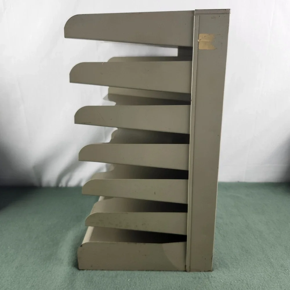 Vintage Pressed Steel Paper Tray 7-Tiered Shelved Office Organizer